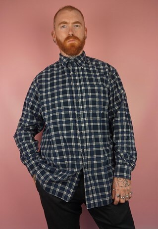 VINTAGE 1990S BLUE OVERSIZED CHECK CORD SHIRT