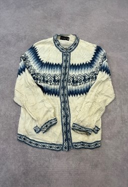 Vintage Knitted Cardigan Abstract Alpaca Patterned Knit 