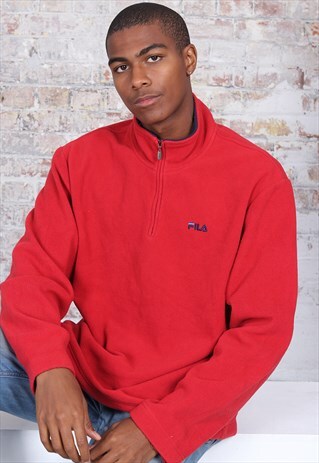 VINTAGE FILA 1/4 ZIP LOGO FLEECE RED