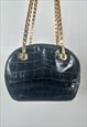 80'S GIANFRANCO FERRE VINTAGE BLACK MOC CROC GOLD CHAIN BAG