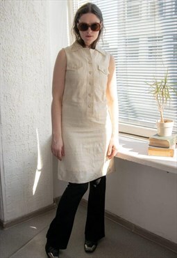 Vintage 70's Beige Textured Midi Dress