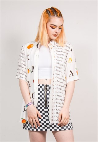 VINTAGE 90'S WHITE FRUIT LANGUAGE PRINT SHORT SLEEVE SHIRT