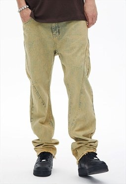  Khaki Washed Denim jeans pants trousers