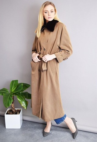 90'S RETRO SCANDI MINIMAL FAUX FUR COLARRED THICK MAC COAT