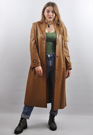 VINTAGE 1990'S LONGLINE BUFFY STYLE LEATHER COAT