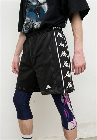 VINTAGE KAPPA SHORTS BLACK SIDE PRINT WORKOUT 90S Y2K