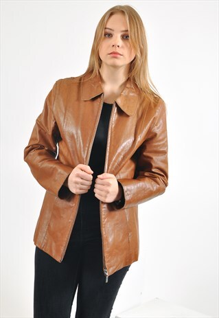 VINTAGE 90'S REAL LEATHER JACKET IN BROWN