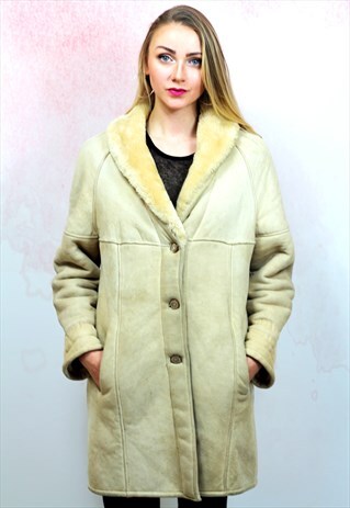 1980S VINTAGE CREAM SHEARLING LINED SHEEPSKIN COAT