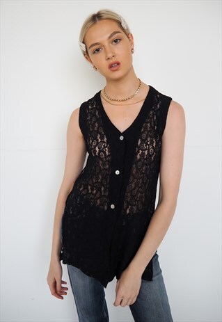 VINTAGE BLACK LACE BUTTON UP TOP
