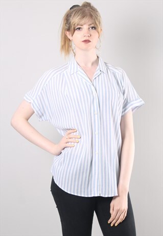 VINTAGE 80S BLUE STRIPE BATWING SHIRT TOP