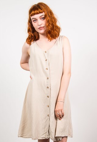 VINTAGE 90'S BEIGE SLEEVELESS LINEN BLEND DRESS