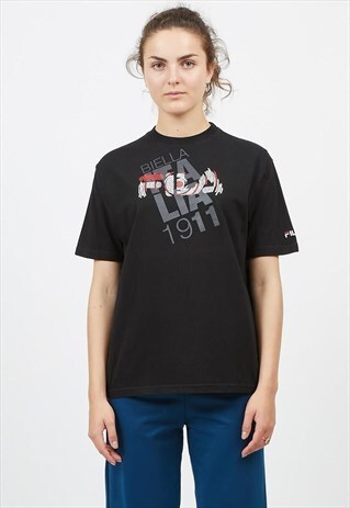 90S VINTAGE BLACK FILA LOGO CREW NECK T-SHIRT