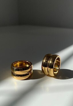  Gold Chunky Double Barrel Dome Statement Ring