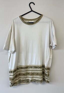 90s White T-Shirt With Aztec Trim
