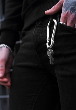 LARGE CARABINER STEEL TROUSER BELT KEY ATTACHMENT - SILVER