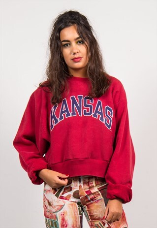 VINTAGE 90'S CHAMPION BURGUNDY CROPPED SPORTS JUMPER