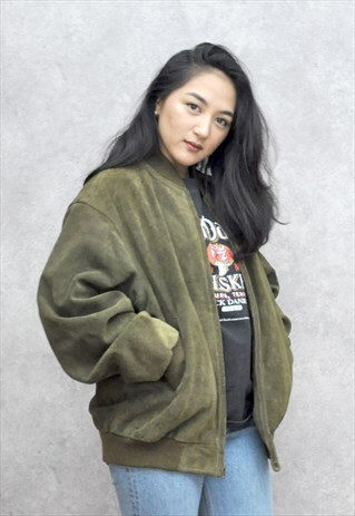 90S KHAKI GREEN SUEDE BOMBER JACKET