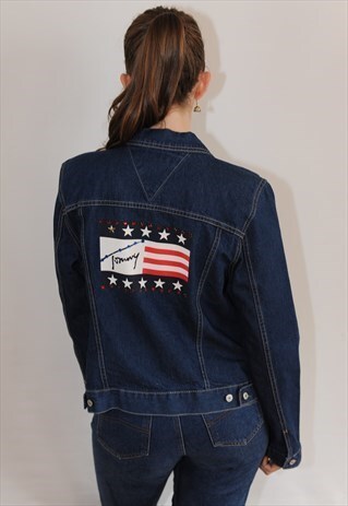 WOMENS TOMMY HILFIGER JACKET FESTIVAL DARK BLUE DENIM FLAG