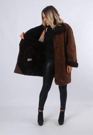 SHEEPSKIN SUEDE SHEARLING COAT LEATHER JACKET UK 16 (BJ6O)