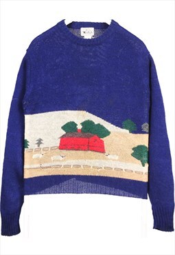 Woolrich 90's Crewneck Knitted Jumper / Sweater Large Navy B