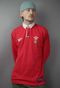 Vintage Reebok Wales Rugby Shirt Sweatshirt in Red with Logo