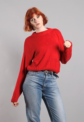 VINTAGE 80S TEXTURED CABLE KNIT CROPPED JUMPER