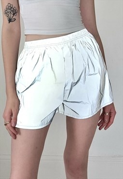 Reflective Rave Shorts Party High Waisted Silver 