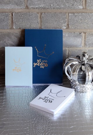 GET YOUR GODDESS ON 3 NOTEBOOK SET A5 A6 BLUE, GREY & WHITE