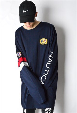NAVY BLUE NAUTICA PATCH LONG SLEEVE SHIRT