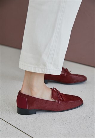 GENUINE LEATHER BOW LOAFERS IN BURGUNDY