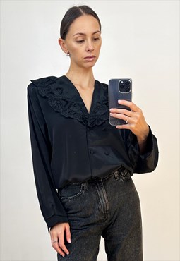 Vintage Black Embroidered Blouse