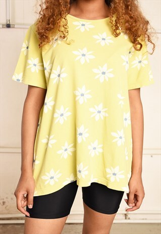 90'S RETRO FESTIVAL DAISY PRINT PASTEL T-SHIRT TOP TEE
