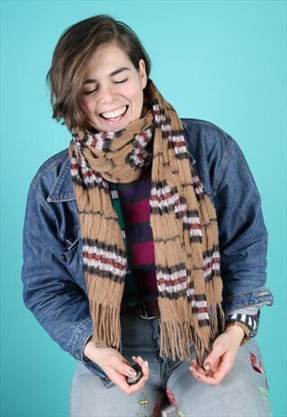 SCARF IN BROWN, RED AND BLACK STRIPES