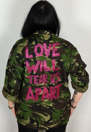 LOVE WILL TEAR US APART HAND PAINTED REWORKED CAMO JACKET