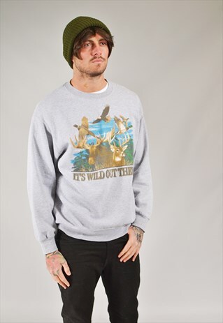 VINTAGE IT'S WILD OUT THERE NATURE SWEATSHIRT GREY