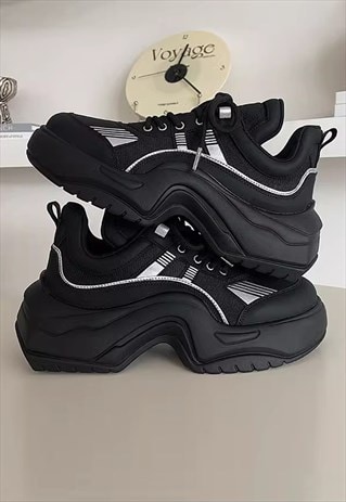Platform trainers catwalk shoes chunky sole sneakers black