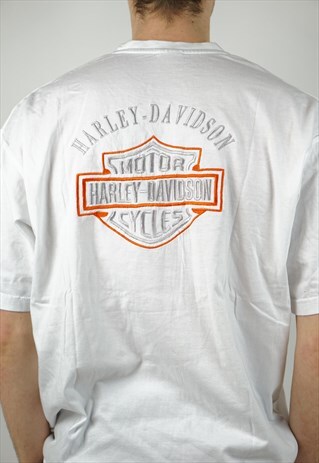 VINTAGE HARLEY-DAVIDSON WHITE PRINT T-SHIRT