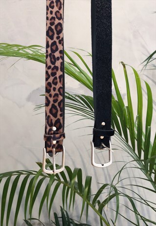 BROWN LEOPARD THIN HAIRY COWBOY BUCKLE BELT