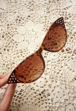 TORT CAT EYE SUNGLASSES WITH DIAMANTES 50'S VINTAGE STYLE