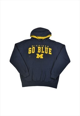 Vintage Michigan Go Blue Hoodie Sweatshirt Navy Medium