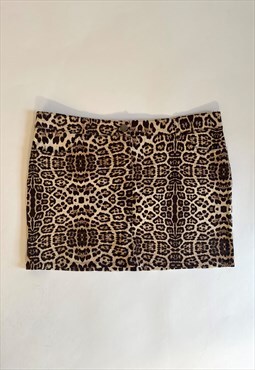 00s Motivi Leopard Print Denim Mini Skirt in Black &  Brown