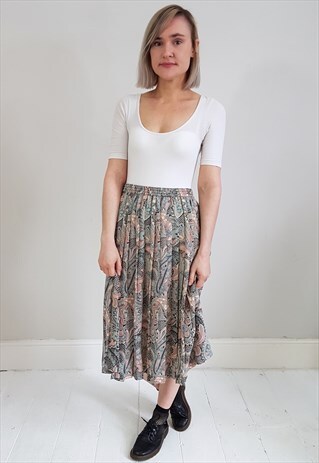 VINTAGE 80'S PASTEL PAISLEY LIGHTWEIGHT SHEER PLEATED SKIRT
