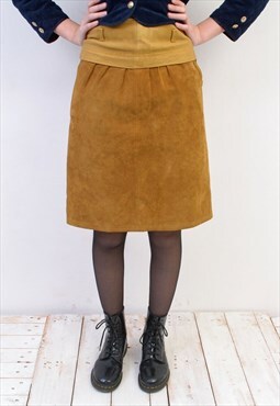 Vintage Women's 70's M Suede Leather Midi Skirt High Waist