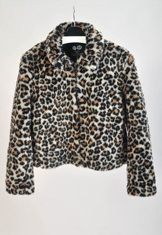 VINTAGE 00S FAUX FUR LEOPARD PRINT JACKET