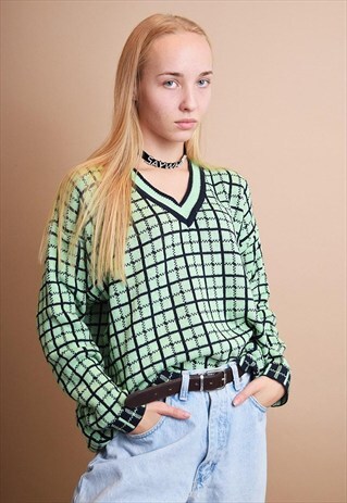 80'S ABSTRACT PRINT OVERSIZED MOMS KNIT JUMPER TOP
