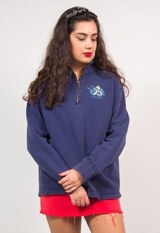 DISNEY VINTAGE 90'S NAVY BLUE QUARTER ZIP SWEATSHIRT