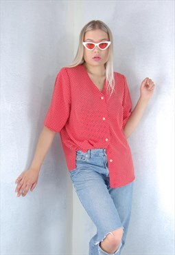 Vintage 90's Bright Red Dotted Festival Summer Funky Blouse