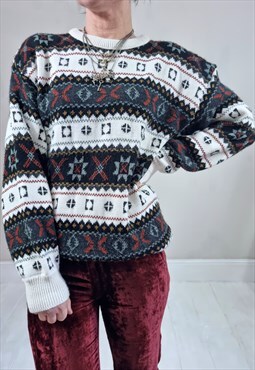 Vintage 80's Black, White and Red Patterned Jumper