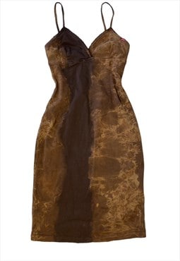 Vintage Y2k Miss Sixty Slip Midi Dress Tie Dye Grunge Brown