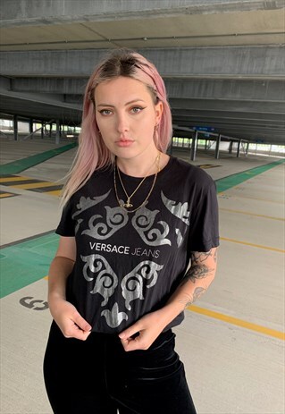 VINTAGE VERSACE BLACK SOFT COTTON GRAPHIC T SHIRT